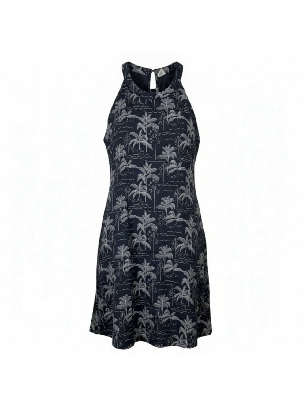 C&C California Linen Mini Dress Size Medium Grecian Halter Neckline Palms Tropic